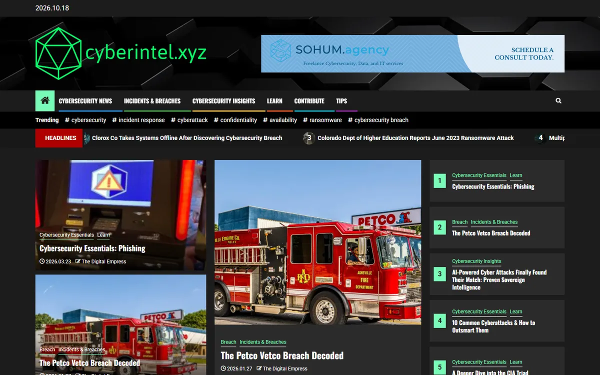 Screenshot of the cyberintel.xyz homepage